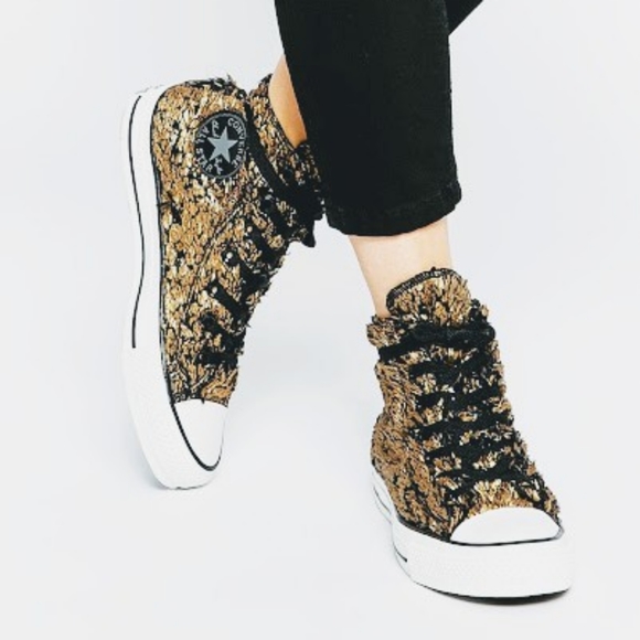 Converse Shoes - *HP* Converse Metallic Gold Fur High Top Sneakers
